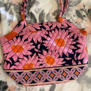 Vera Bradley Loves Me Angle Tote Purse Pink Blue Floral Print Purse with pockets